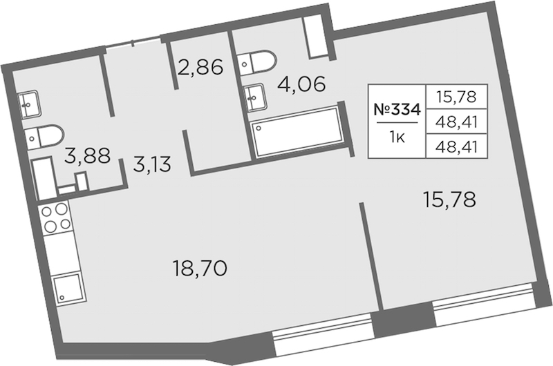 1-комнатная квартира 48.41 м², 4/8 эт., ЖК «Северная Корона»